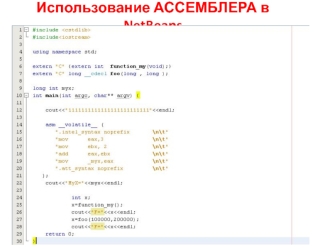 Использование ассемблера в NetBeans