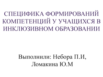 Специфика формирований компетенций у учащихся в инклюзивном образовании