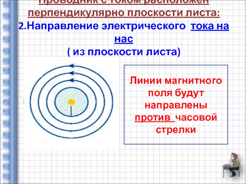 Линии расположены перпендикулярно. Направление магнитных линий по часовой стрелке. Правило буравчика по часовой стрелке. Проводник с током расположен перпендикулярно плоскости листа ток. Проводник с током расположен перпендикулярно плоскости листа.