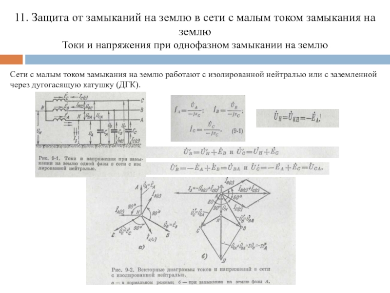 Однофазное замыкание на землю в сети с изолированной нейтралью векторная диаграмма