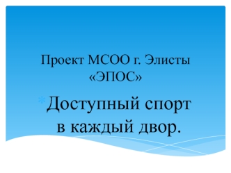 Проект МСОО г. Элисты ЭПОС. Доступный спорт в каждый двор