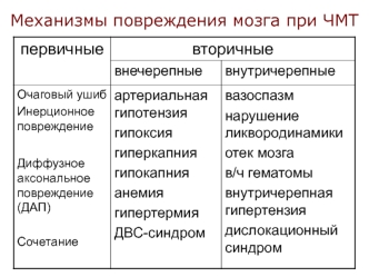 Механизмы повреждения мозга при черепно-мозговых травмах