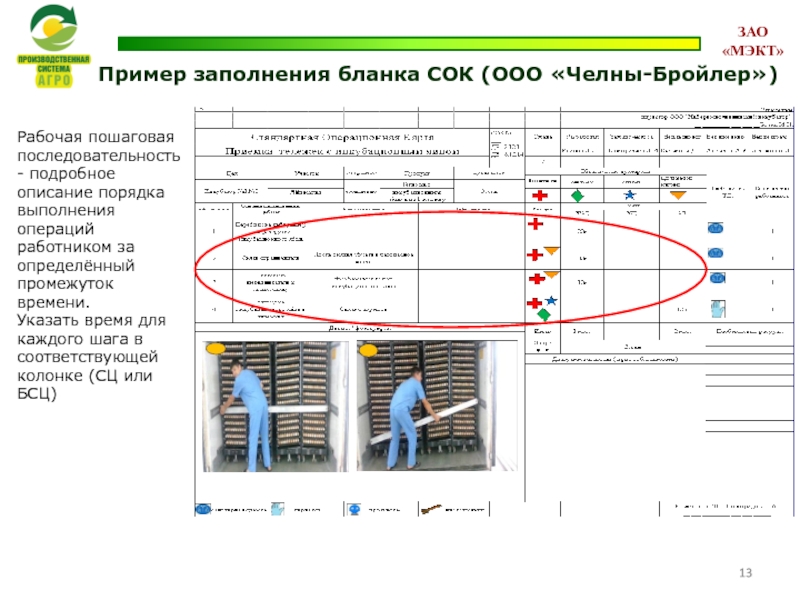 Пример заполнения бланка СОК (ООО «Челны-Бройлер»)  Рабочая пошаговая последовательность -