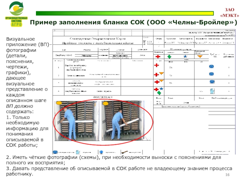 Пример заполнения бланка СОК (ООО «Челны-Бройлер»)  Визуальное приложение (ВП)–фотографии (детали,