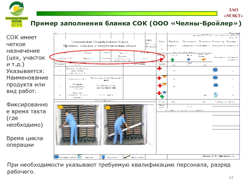 Пример заполнения бланка СОК (ООО «Челны-Бройлер»)  СОК имеет четкое назначение