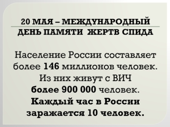 20 мая – международный день памяти жертв СПИДА