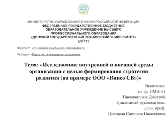 Исследование внутренней и внешней среды организации с целью формирования стратегии развития (на примере ООО Винсо СВ)