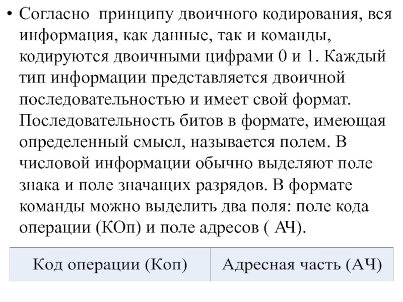 Согласно принципу двоичного кодирования