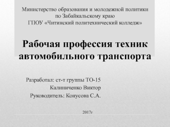 Рабочая профессия техник автомобильного транспорта