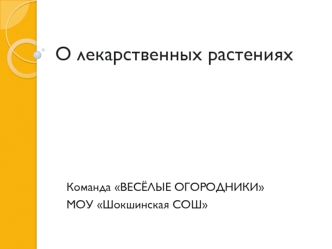 Лекарственные растения. Команда Весёлые огородники