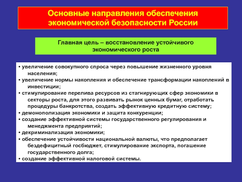 Основные направления экономической политики правительства рф проект