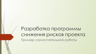 Разработка программы снижения рисков проекта