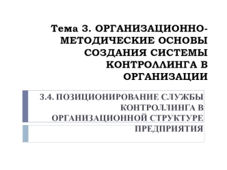 Позиционирование службы контроллинга в организационной структуре предприятия. (Тема 3.4)