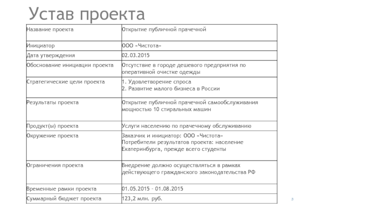 Паспорт или устав проекта