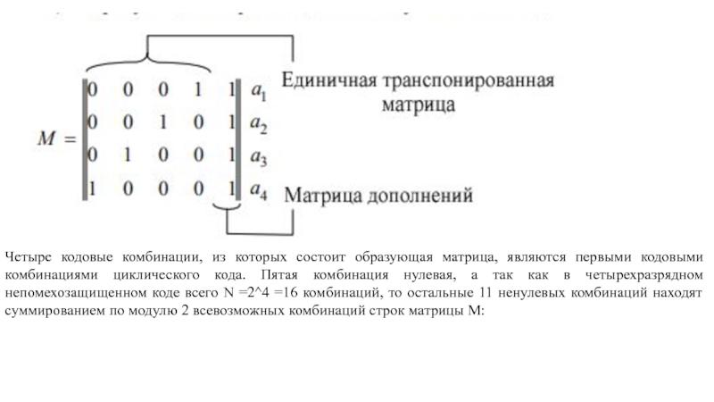 Единичной матрицей является матрица. Кодовая комбинация. Код Хемминга образующая матрица. Порядок построения образующей матрицы для циклического кода.