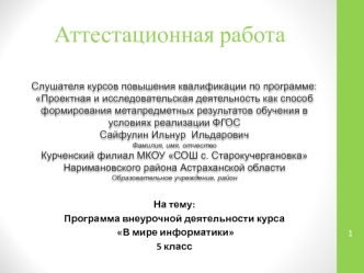 Аттестационная работа. Программа внеурочной деятельности курса В мире информатики