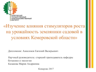 Изучение влияния стимуляторов роста на урожайность земляники садовой в условиях Кемеровской области