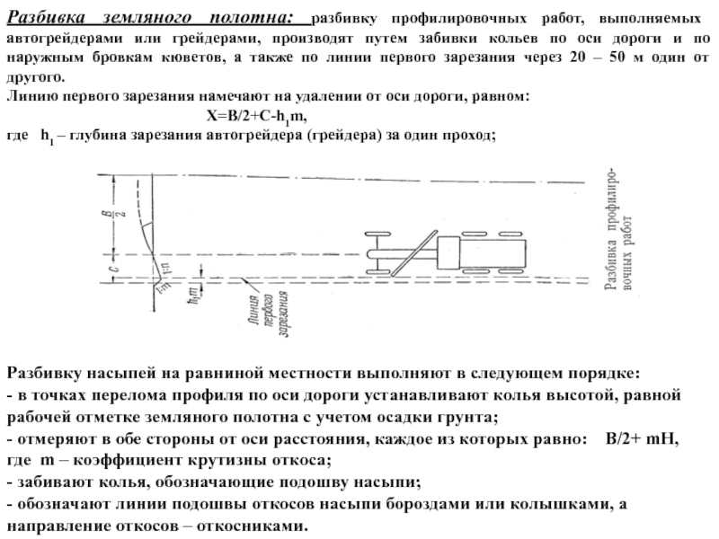 Схема разбивки земляного полотна