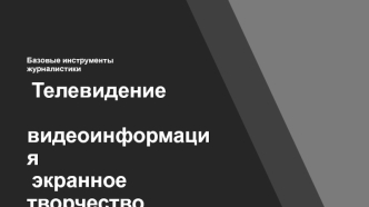 Базовые инструменты журналистики: телевидение, видеоинформация, экранное творчество