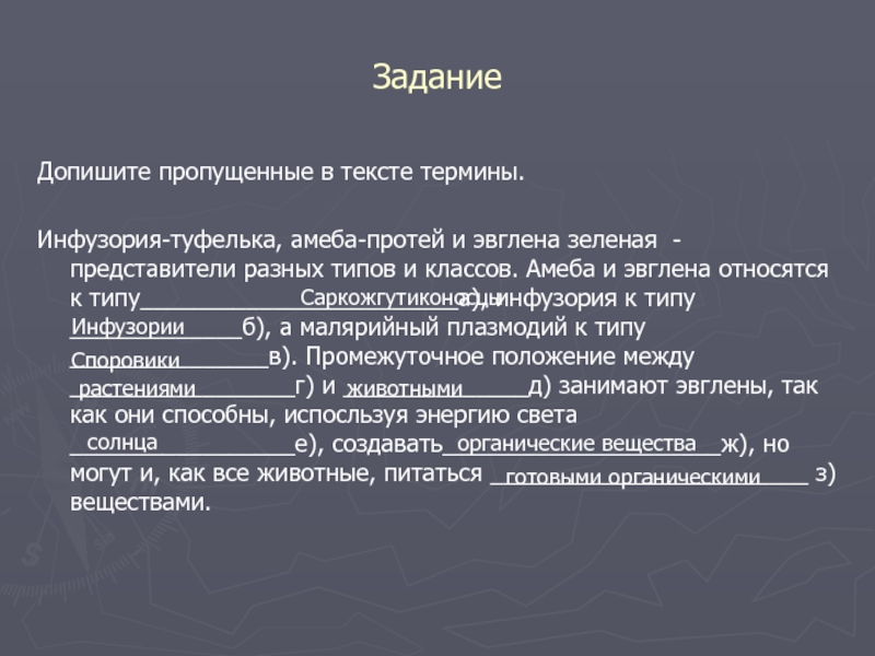 Пропущенный фрагмент текста термин. Инфузория туфелька амеба Протей и эвглена зеленая представители. Представитель амеба зеленая эвглена инфузория туфелька. Амёба Протей и Зеглена зеленая относятся к типу. Амеба Протей инфузория туфелька эвглена зеленая.