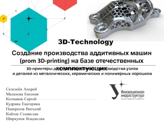 3D-Technology. Создание производства аддитивных машин (prom 3D-printing) на базе отечественных комплектующих