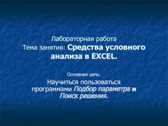 Средства условного анализа в EXCEL