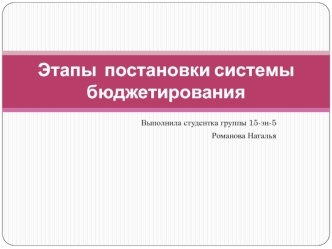 Этапы постановки системы бюджетирования