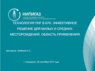 Технология ПНГ в БТК. Эффективное решение для малых и средних месторождений. Область применения