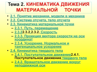 Кинематика движения материальной точки