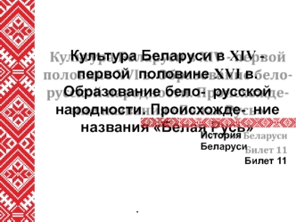 Культура Беларуси в XIV - первой половине XVI века. Образование белорусской народности. Происхождение названия Белая Русь