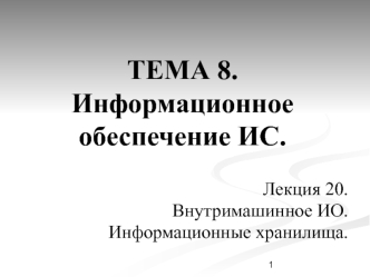 Информационное обеспечение ИС. Внутримашинное ИО. Информационные хранилища. (Тема 8. Лекция 20)