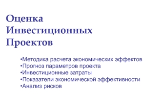 Оценка Инвестиционных Проектов