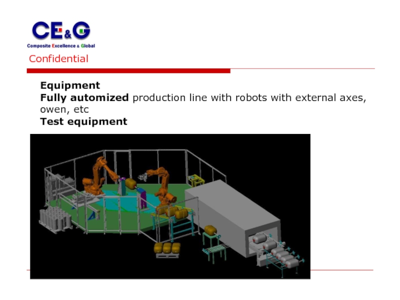 Confidential Equipment Fully automized production line with robots with external axes, owen, etc Test equipment
