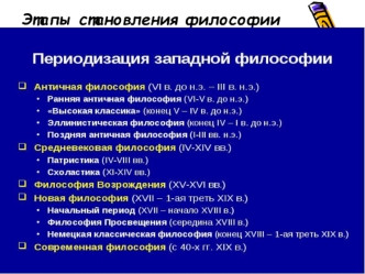 Этапы становления философии