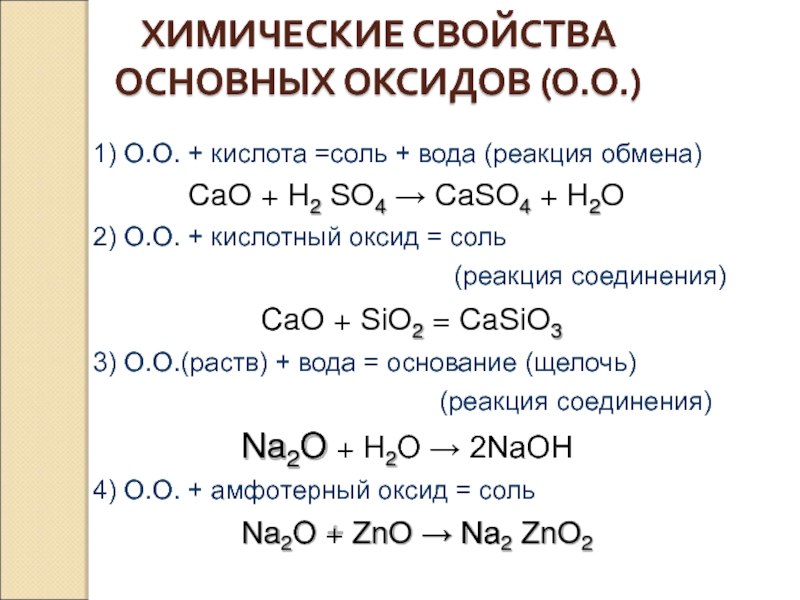 Щелочи реагируют с основными оксидами