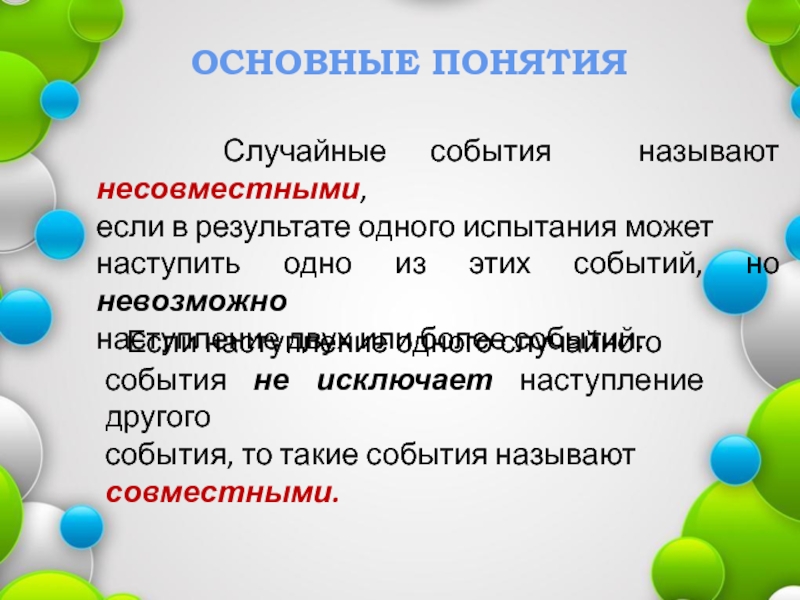 Назовите т. Понятие случайного события. Объясните понятие случайного события. События называются несовместными если. Случайным событием называется.