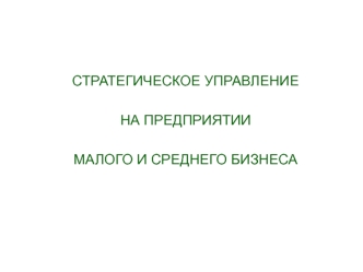 Стратегическое управление на предприятии малого и среднего бизнеса