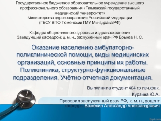 Оказание населению амбулаторно-поликлинической помощи, виды медицинских организаций, основные принципы их работы. Поликлиника