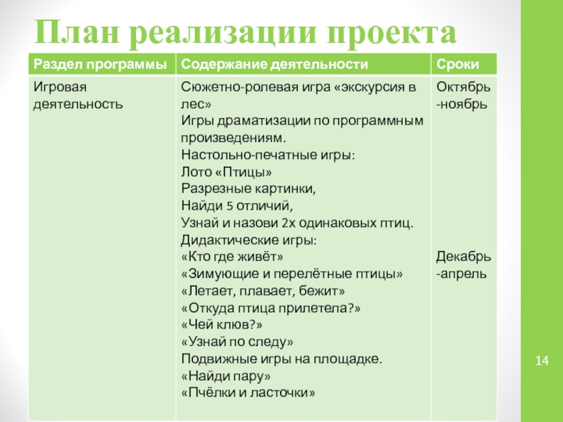 Общий план реализации проекта