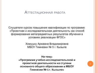 Аттестацианная работа. Программа учебно-исследовательской и проектной деятельности на ступени основного общего образования