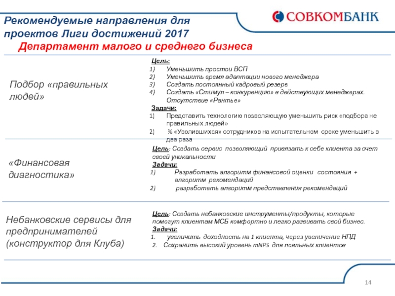 Уменьшить цель. Что такое направление клиента. Совкомбанк достижения. Рекомендуемые направления текст. Цель проекта лига решений.