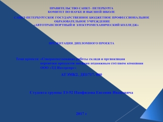 Совершенствование работы склада и организации перевозки продуктов питания подвижным составом компании ООО ТД Интерторг