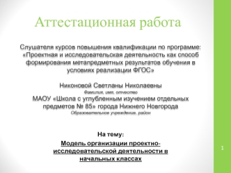 Аттестационная работа. Модель организации проектно-исследовательской деятельности в начальных классах