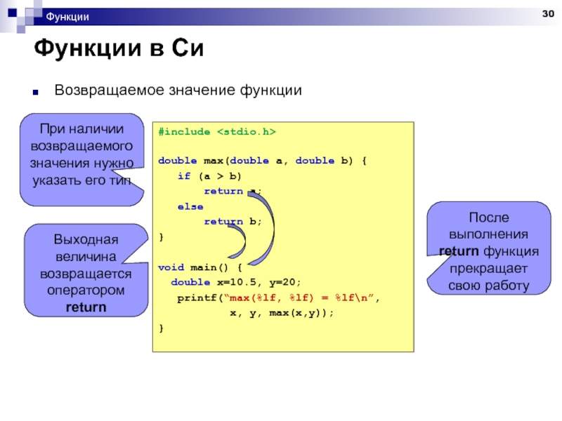 Include functions h. Функция Return в си.