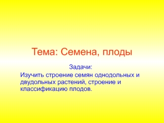 Строение семян однодольных и двудольных растений, строение и классификация плодов