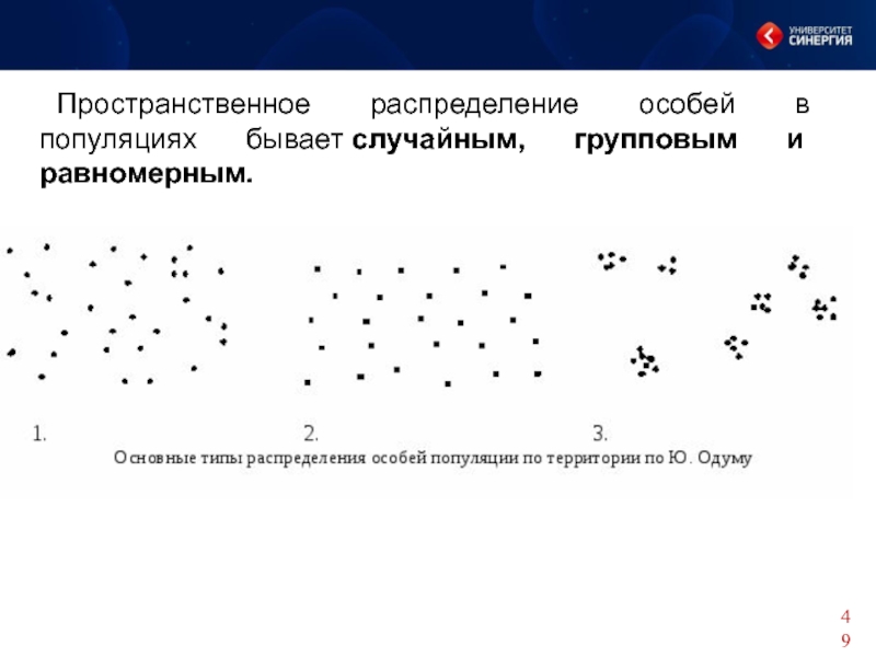 Тип пространственного распределения особей популяции представленный на рисунке характеризуется как