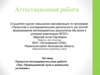 Аттестационная работа. Лук. Проращивание лука в домашних условиях. (2 класс)