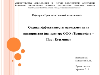 Оценка эффективности менеджмента на предприятии ООО Транснефть - Порт Козьмино