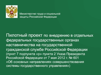 Проект по внедрению в отдельных федеральных государственных органах наставничества на государственной гражданской службе РФ