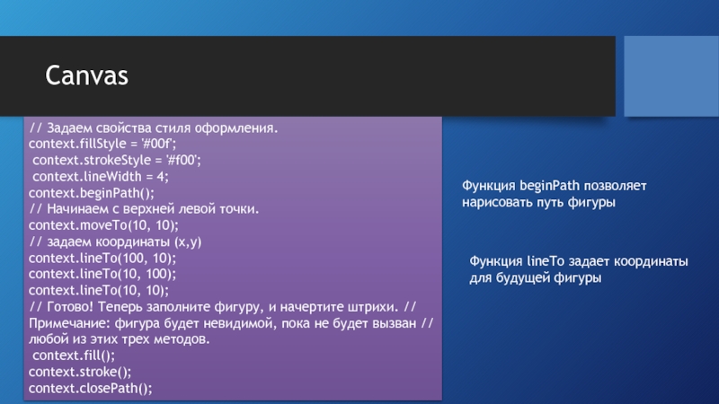 Контекст 100. Context.MOVETO js. STROKESTYLE.